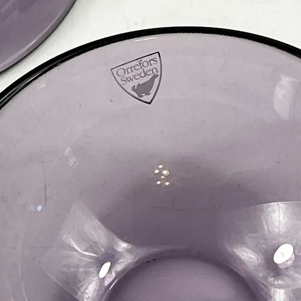 Orrefors Sweden Bowls Set of 4 Purple Amethyst Glass Dessert Serving Home Line